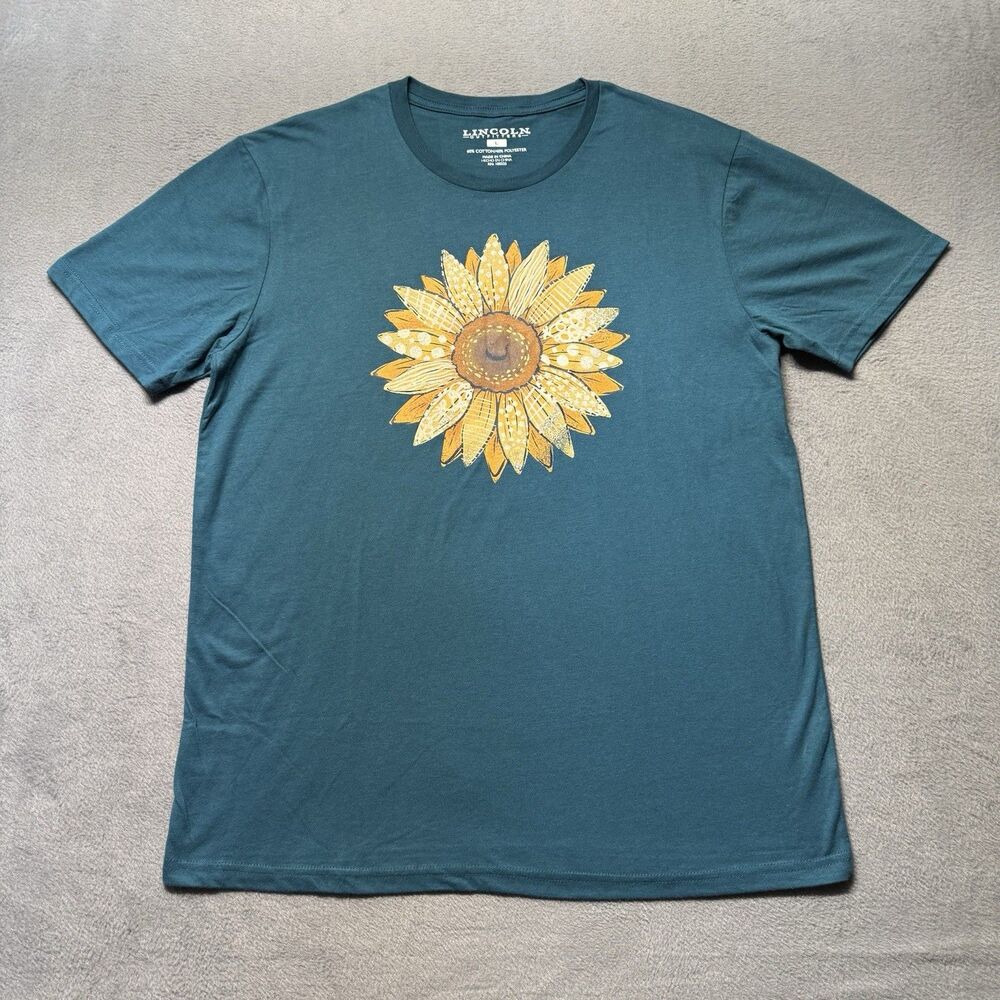 Lincoln Outfitters Womens L T Shirt Green Sunflower Graphic EUC
